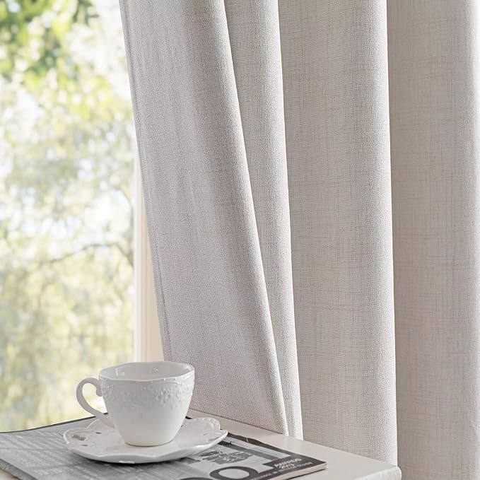 100% Blackout Curtains 84 inch Length 1 Panel Faux Linen Long Drapes - Image 5