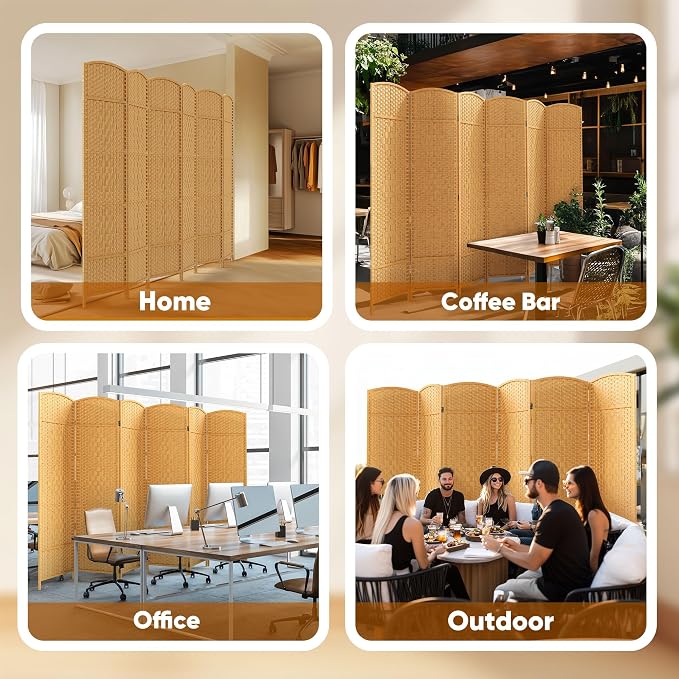 Rattan Room Divider, 6-Panel Folding Privacy Screen 6ft. Extra Wide | Double - Image 8