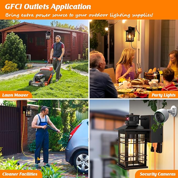 Porch Lights with GFCI Outlet, 2-Pack Motion Sensor Dusk to Dawn Waterproof Outdoor Lights, 3 Modes Oil-Rubbed Bronze Exterior Light Fixtures Wall Mount, Outside Wall Lanterns for Front Door House