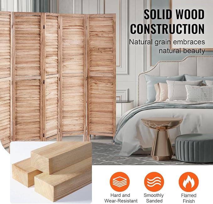 VEVOR Wood Room Divider, 6 Panel Wood Folding Privacy Screen, 66.9 Inches Tall - Image 5