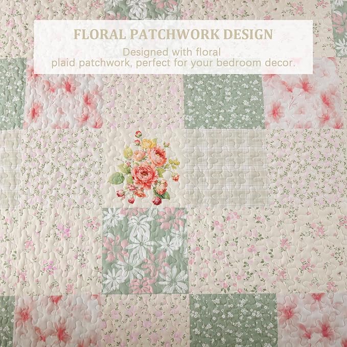 Mybedsoul Beige Patchwork King Size Quilt, Soft Boho Floral King Bedspreads - Image 4