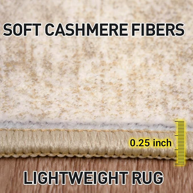 6x9 Area Rugs for Living Room: Washable Abstract Beige Badroom Carpet | - Image 7