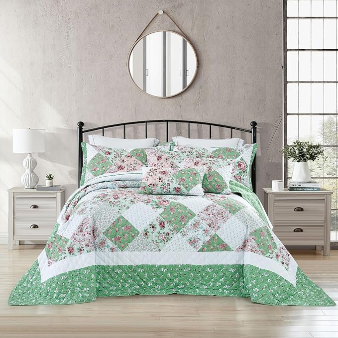 DaisyHuang Oversized King Bedspread 128x120 Extra Wide, Farmhouse Patchwork by DaisyHuang