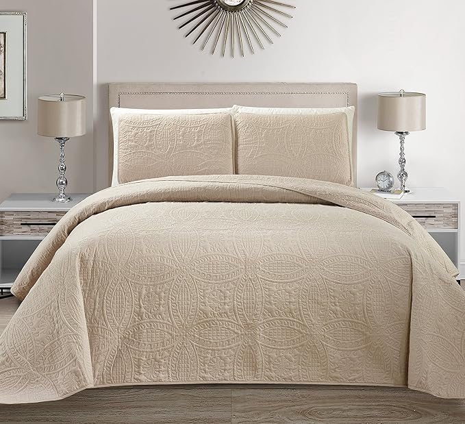 Fancy Collection Embossed Coverlet Bedspread Over Size Set Solid # Austin by Fancy+Linen