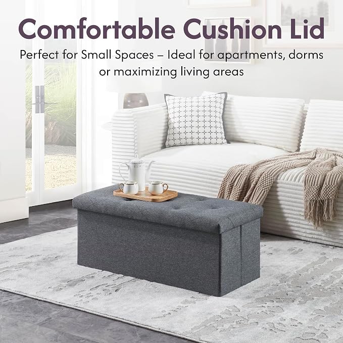 Folding Storage Ottoman Bench, Ottoman Foot Rest, End of Bed Bench, Storage - Image 5