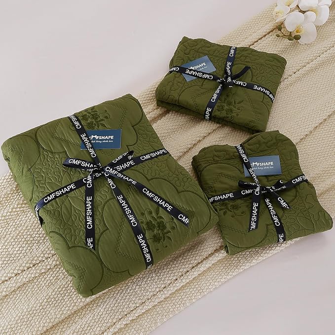 Cmfshape Floral Embroidery Quilt Set, 3 Pieces Queen Quilt Bedding Set - Image 9
