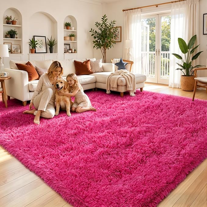 4x6 Area Rugs for Bedroom, Hot Pink Soft Fluffy Shag Bedside Rugs | Non-Slip - Image 6