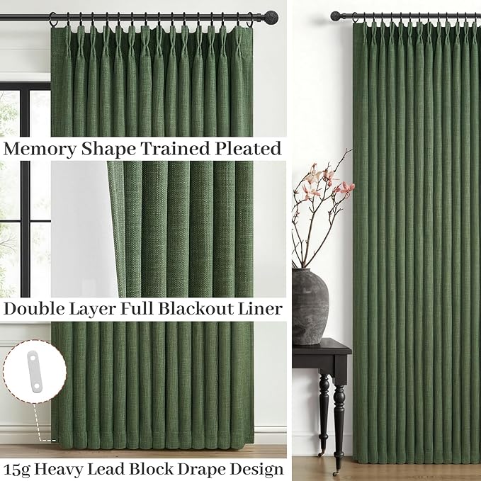 Blackout Dark Green Viral Curtains 90 Inches Long - Image 4
