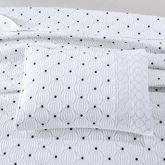 ROOMLIFE Quilt Set King Size 3D Floral Embroidery Pattern 3-Piece Cotton - Image 4
