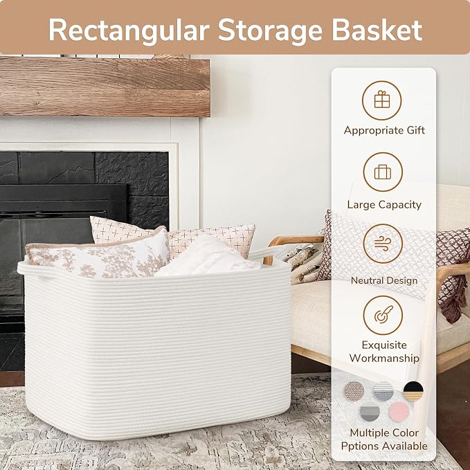 Goodpick 105L Extra Large Woven Rope Blanket Basket, Living Room, Bedroom & - Image 7