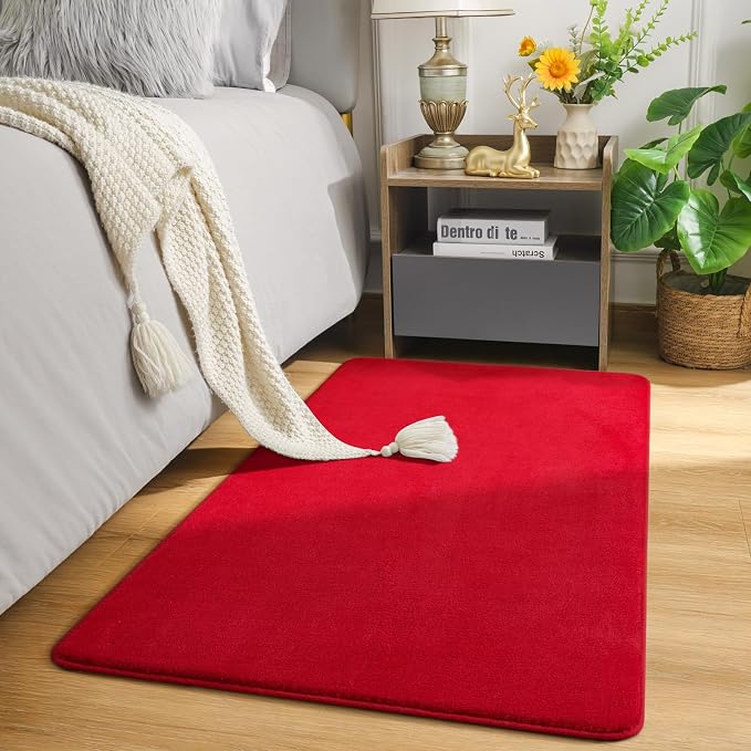 Modern Washable Runner Rugs, 2x4 Feet Red Bedroom Runner Rug | Small Area Rugs - Image 2