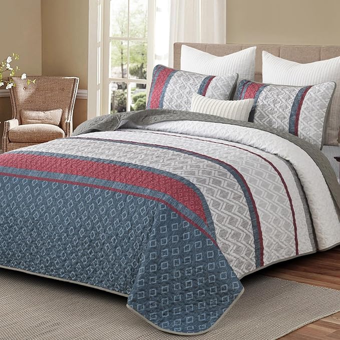 Dinjoy Boho Quilt Set King, Striped Bedspread King Size by DINJOY