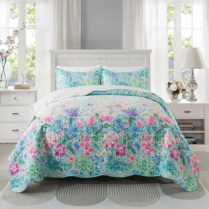 Floral Quilt King Quilt Bedding Set, Ultra Soft & Fade Resistant King Size by Travan