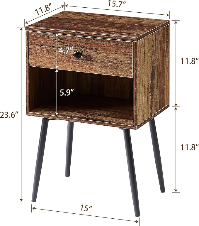 VECELO Nightstands Set of 2, Mid Century Modern End Bedside Table, Night Stand - Image 2