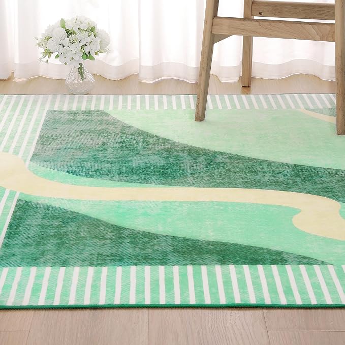 Area Rug 4x6 Green Rug Washable Rugs Non Slip Low Pile Small Carpet by OmpaaHomeDecor