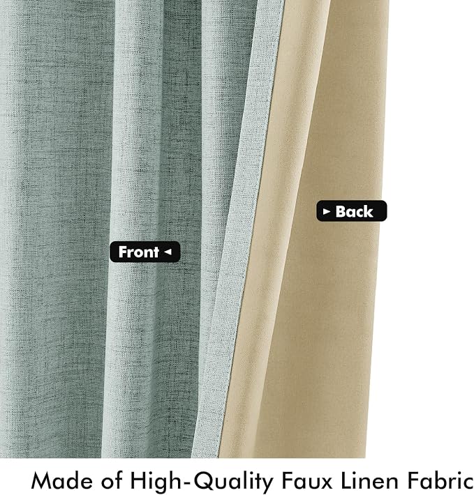 MIULEE 100% Blackout Linen Curtains 42 x 63 Inch Seafoam Green 2 Panels | - Image 6