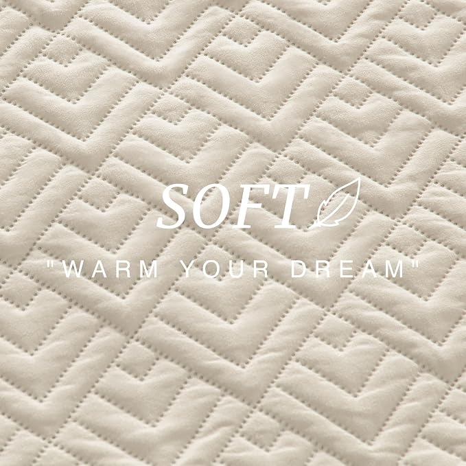 EXQ Home Twin Quilt Set Lightweight Squares Pattern Beige Bedding Set | Soft - Image 5