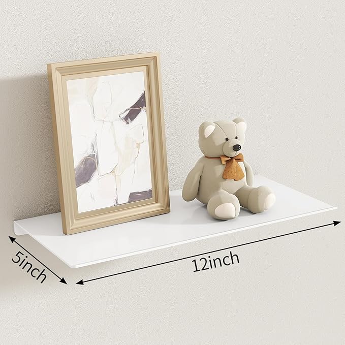 MKO 12" Floating Shelves for Wall, Small Metal Wall Mounted Shelf for Bathroom - Image 3