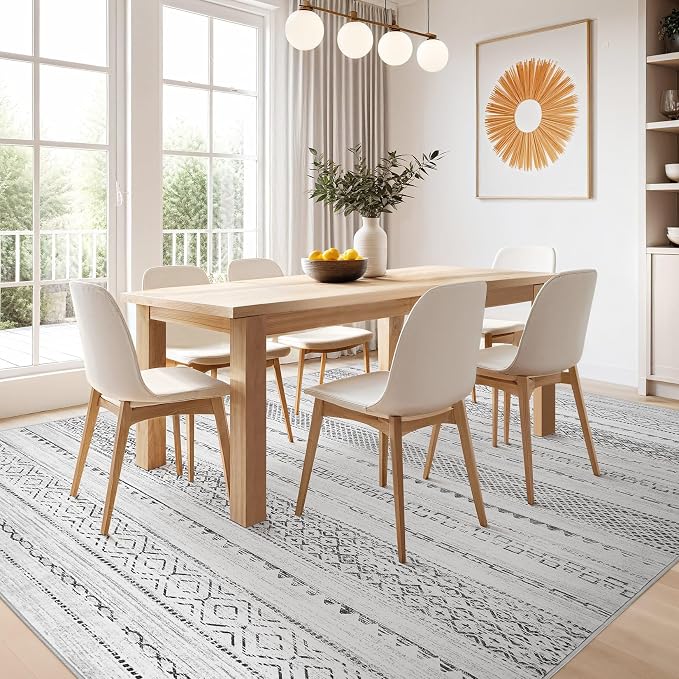 Nakagishi Boho 10x12 Area Rug Living Room Rugs Machine Washable Gray | Soft - Image 7