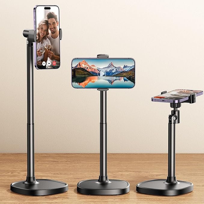 DIMONCOAT Phone Stand for Desk, Angle Height Adjustable Phone Holder for Desk, Aluminum Alloy Universal iPhone Holder, Retractable Cell Phone Stand Recording Office for iPhone 17 16 15 Pro Max Air