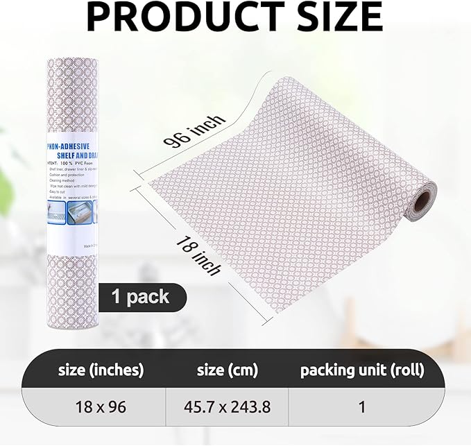 RAY STAR 18X96 Inch Shelf Liner for Kitchen Cabinets, Non-Adhesive Cabinet Liner Washable, PVC Drawer Liner for Dresser Non-Slip Bathroom (Circle)(1 Roll)