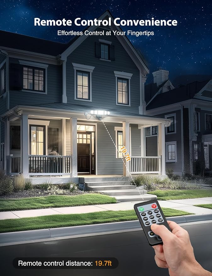 Onforu 5000LM Motion Sensor Outdoor Lights Plug in, 5 Head Motion Sensor Flood Light Outdoor with Remote, Dusk to Dawn Outdoor Lighting, IP65 Waterproof Motion Detector Lights for Outside, Black
