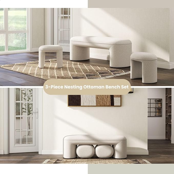 53" 3-Piece Nesting Ottoman Bench Set - Image 7