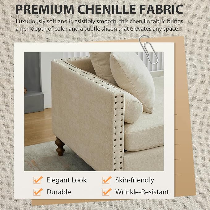 75.2" Oversized Chaise Lounge, Chenille End of Bed Bench - Image 5