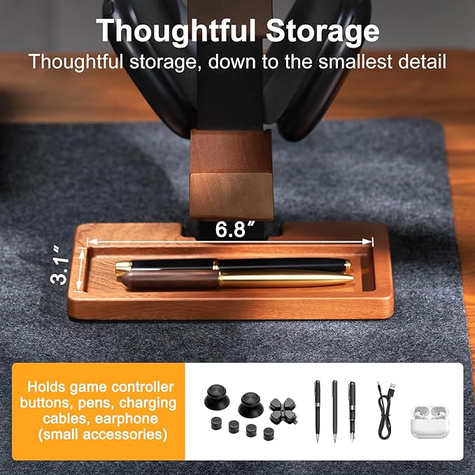 HUMANCOZY Solid Wood Controller Holder and Headphone Stand, Gaming Controller Stand for Desk, Dual Controller Organizer Rack, Fits Xbox, PS4, PS5, Gamepad, Headset Holder for Son, Husband, Boyfriend