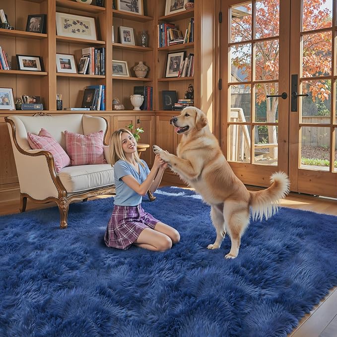 5x8 Royal Blue Shag Area Rug for Living Room, Fluffy Plush Carpet | Non-Slip - Image 4
