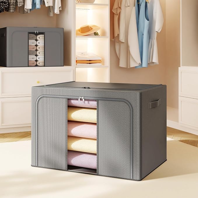 Clothes Storage Bins with Metal Frame, Foldable Clothes Organizers Storage - Image 7
