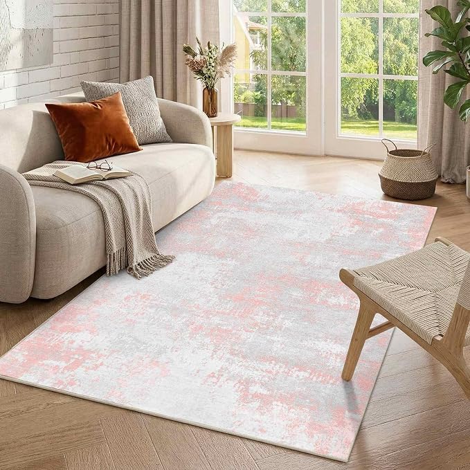 Latte&Fog Pink 4x6 Area Rug for Entryway, Modern Abstract Cute Small Rugs | for by LatteFog