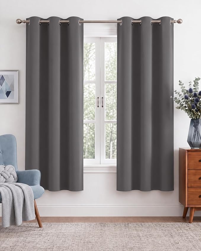 NICETOWN Grey Light Blocking Curtains 63 Inches Long 2 Panels by NICETOWN