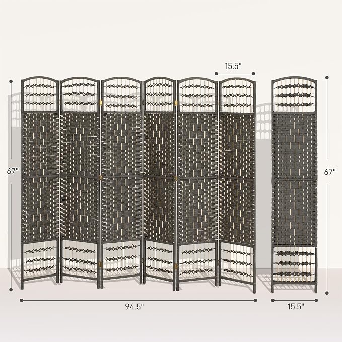 HOMCOM 6 Panel Room Divider, Folding Privacy Screen, Dark Gray | Room Separator - Image 7