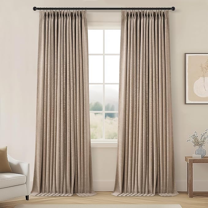 94 Inches Long Pinch Pleated Blackout Dark Flax Curtains by Topfinel