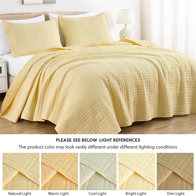 Chezmoi Collection Kingston King Size Bedspread Set, 3-Piece Pastel Yellow - Image 5