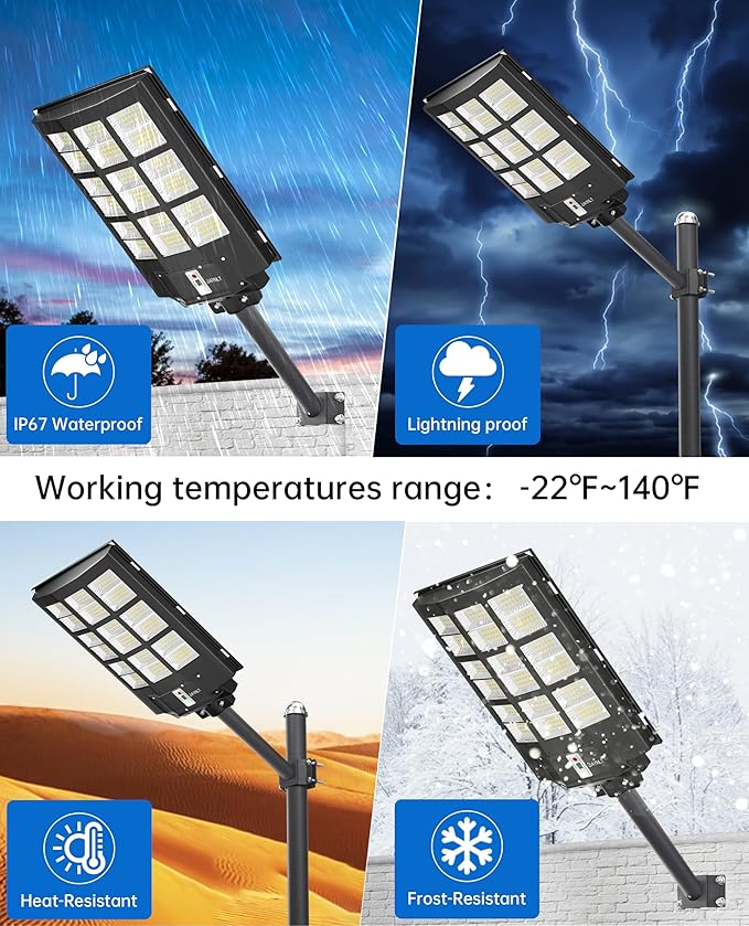 JAYNLT Y-3600W Solar Street Lights Outdoor,360000LM 6500K Parking Lot Lights Commercial, Waterproof Dusk to Dawn Solar Security Flood Lamps Motion Sensor for Driveway,Basketball Court