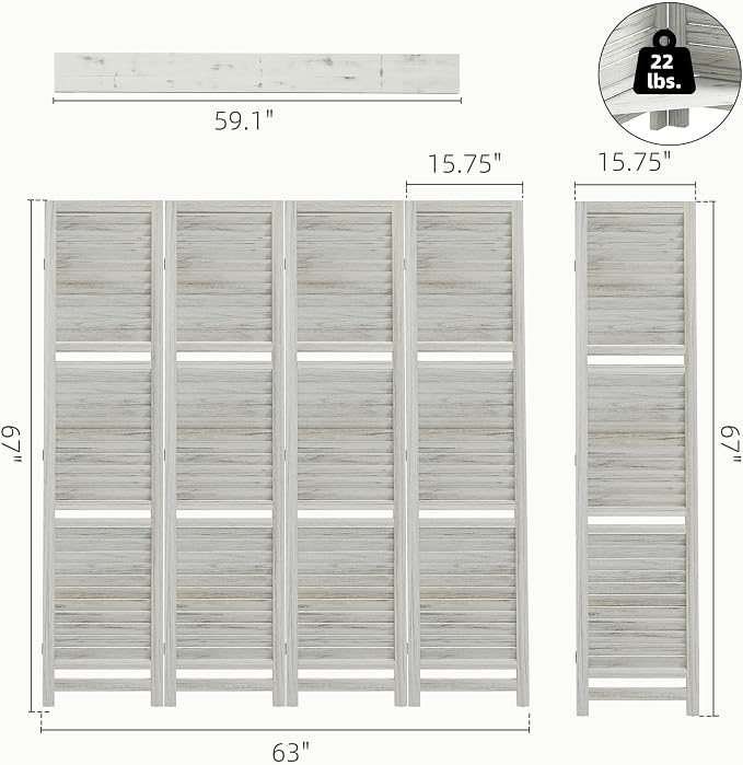 HOMCOM Room Divider with Shelves, 4 Panel, Distressed White | Wood Privacy - Image 7