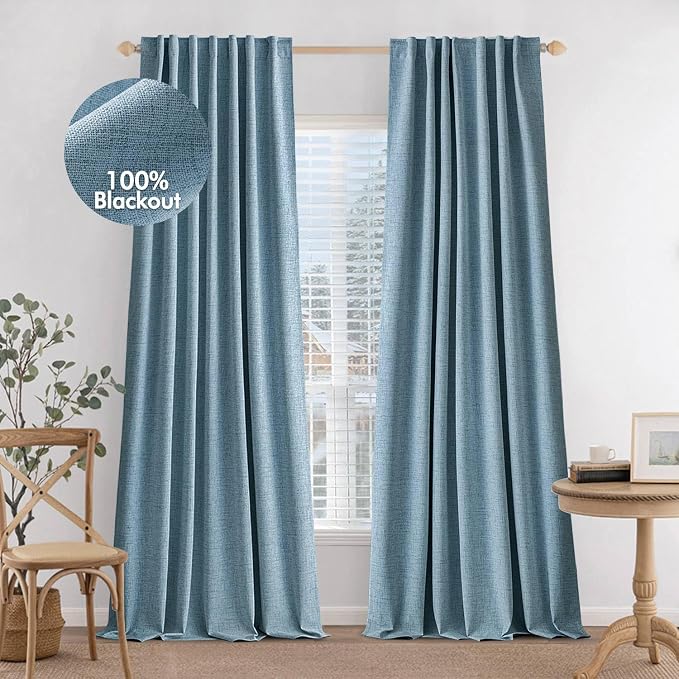 MIULEE 100% Blackout Curtains 84 inches Long Linen Curtains & Drapes by MIULEE