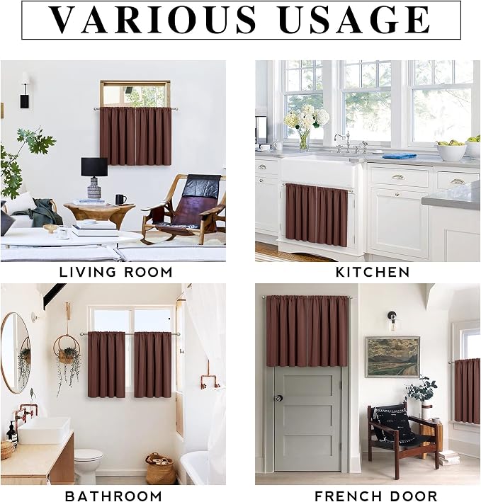 RYB HOME Blackout French Door Window Curtain Coverings, Rod Pocket | Thermal - Image 5