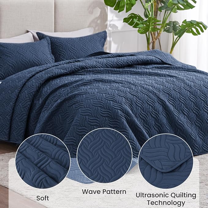 Love's cabin Twin Quilt Set Navy Blue Bedspreads - Image 4