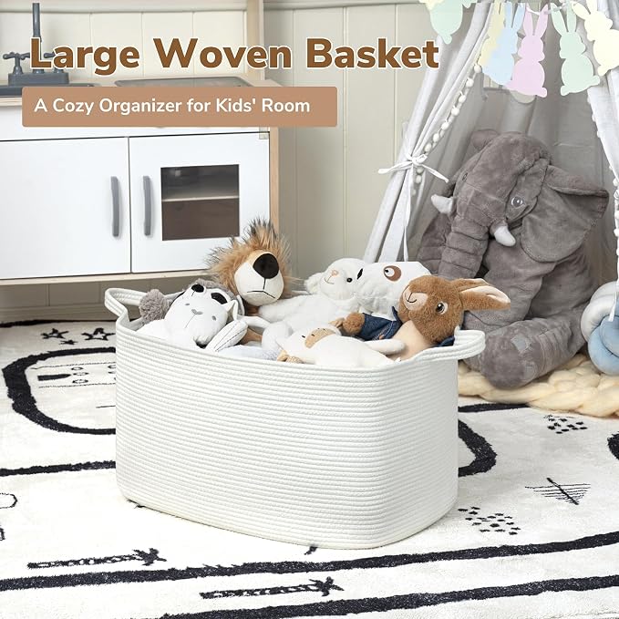 Goodpick Large Woven Rope Blanket Basket, 75L | 21.6'' x 14.9'' x 11.8'' - Image 2