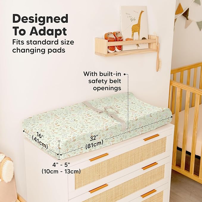 2-Pack Organic Changing Pad Covers for Girl, Boy, Neutral - 100% Cotton Changing Table Pad Cover, Soft Baby Nursery Diaper Changing Pad Sheets, Contour Changing Pads Liners, Change Pad Cover (Foxtrot)