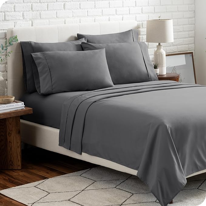 Bare Home Hotel Luxury Cal King Sheet Set, Extra Soft, 6 Piece Set, Deep Pockets, Easy Fit, Cooling & Breathable, Wrinkle, Fade, Stain Resistant, Includes 4 Pillowcases (California King, Grey)