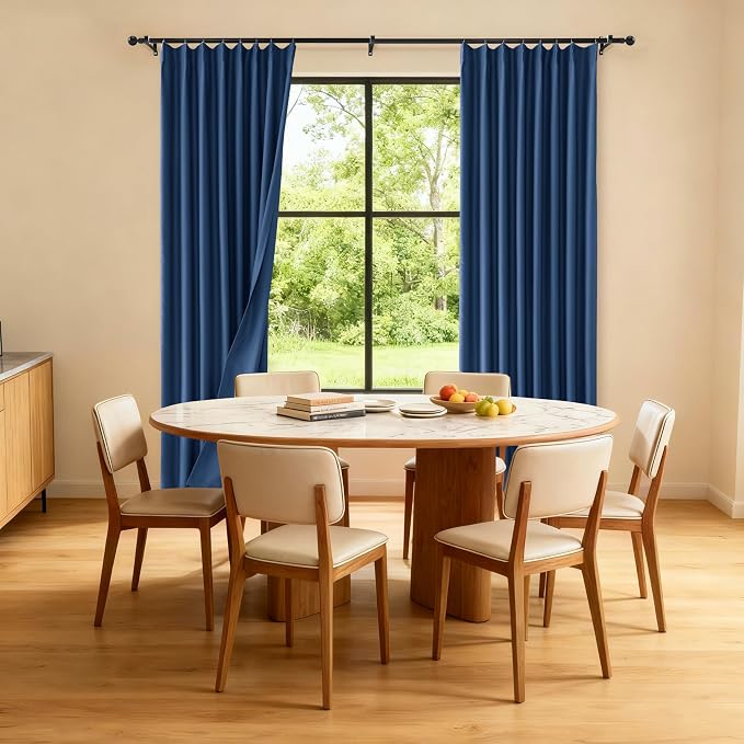 Etherealveil Navy Blue Pinch Pleated Blackout Curtains 2 Panels 52"x102" | Back - Image 4