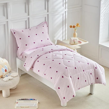 DuShow 4 Pieces Toddler Bedding Set,Purple Star Toddler Girl Comforter Set,Super Soft Reversible Toddler Sheet Set,Lightweight Crib Bed Set -Purple