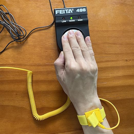 FEITA 498 Anti Static ESD Wrist Strap Tester, Anti-Static Wristband Grounding Measurement Monitor for Electronics Repair Work + Ground Wire + ESD Wristband