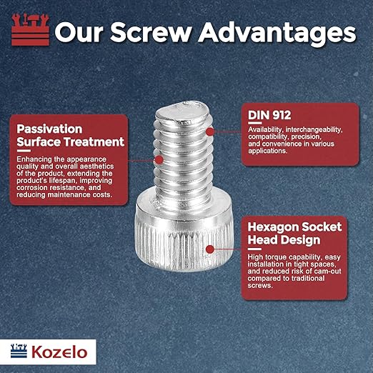 Kozelo 40pcs Socket Head Cap Screws - [M6-1 x 10mm] 304 Stainless Steel Allen Socket Drive for Electrical Motor 3D Printing Fan Engine Replacement Use, Silver