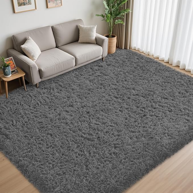 8x10 Area Rug for Living Room, Dark Gray Fluffy Shag Non-Slip Bedroom Rugs | - Image 2
