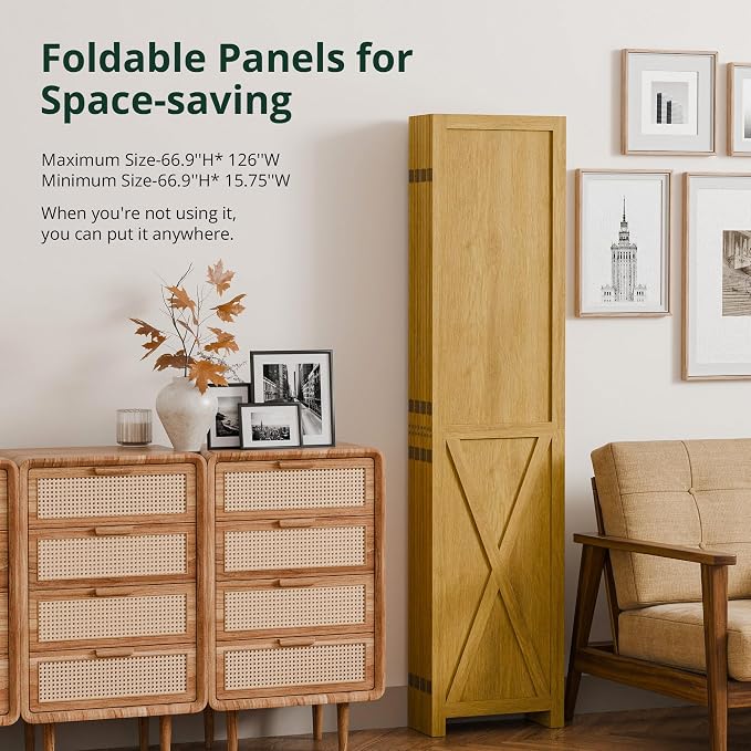 8 Panel Folding Room Divider, Solid Wood Privacy Screen, Freestanding Partition - Image 4
